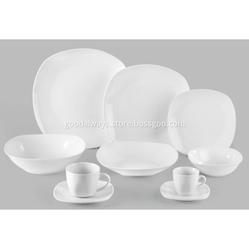 Diagonal 12-Inch ,30-Cm White Porcelain Rounded Square Plates